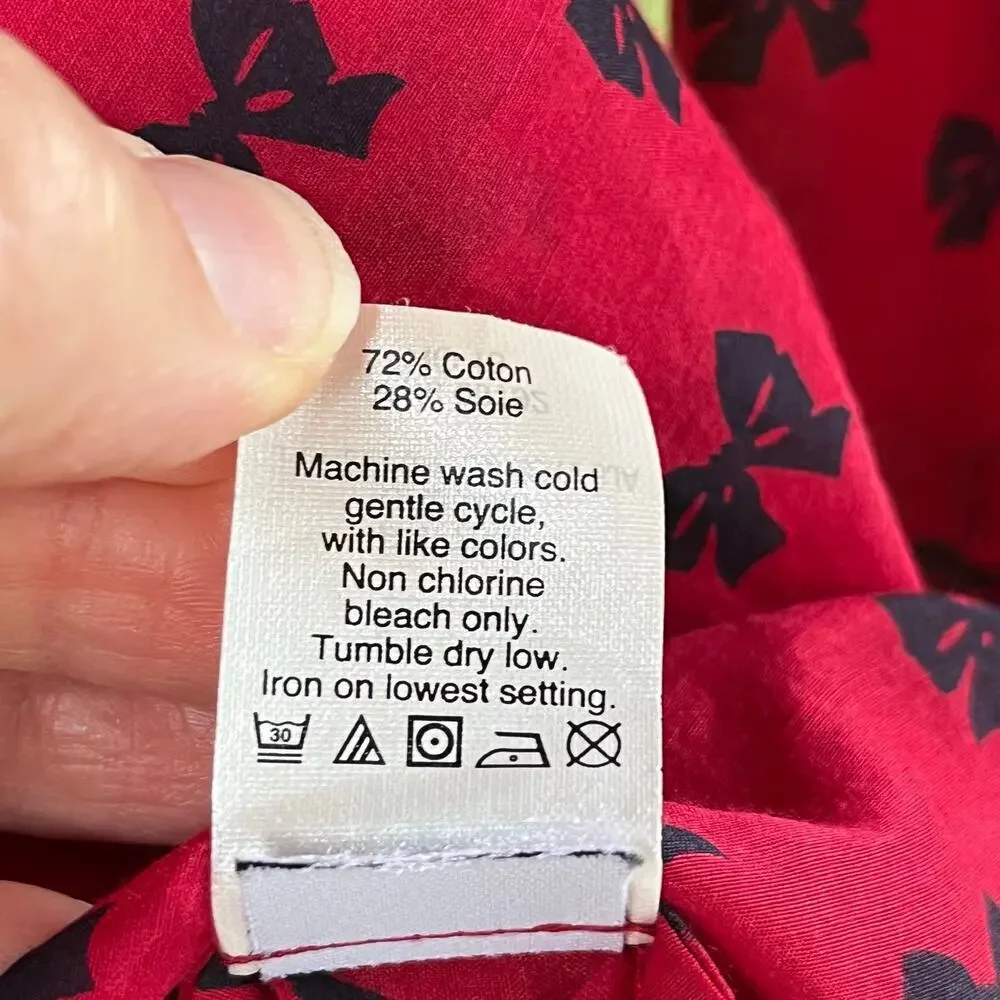 J. Crew Women's Red & Black Bow Print Blouse Cotton/Silk Size 8
